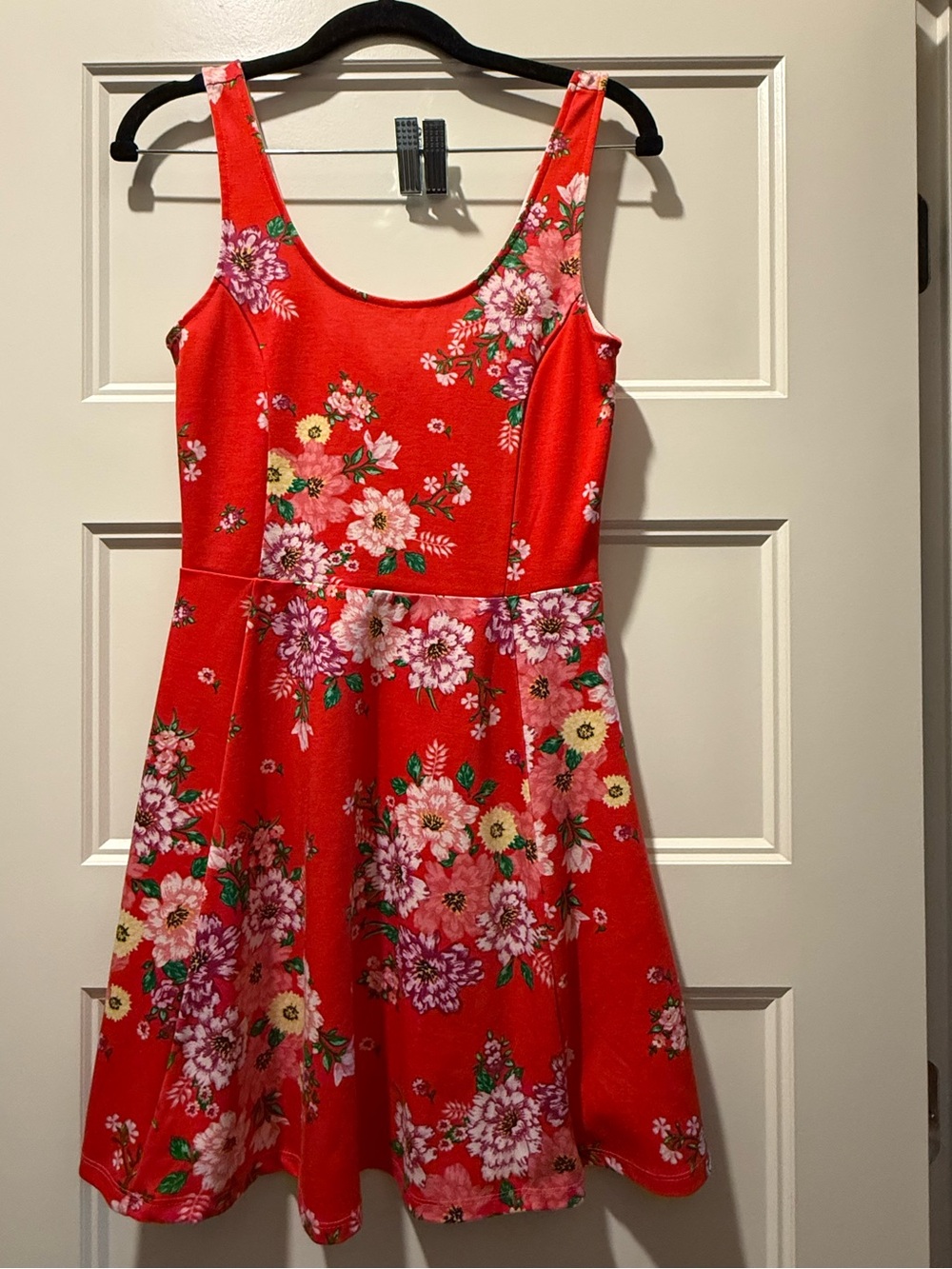H&M Red Floral Fit-and-Flare Dress